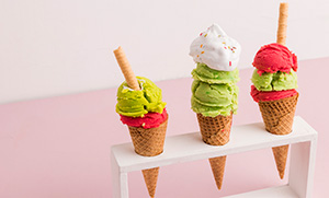 Cone ice-cream with various flavours