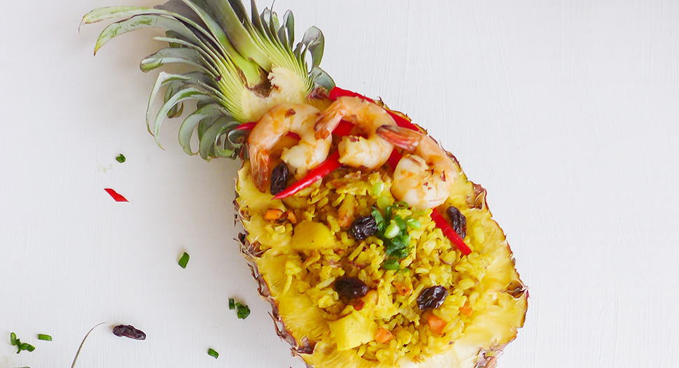 Pineapple fried rice served in pineapple