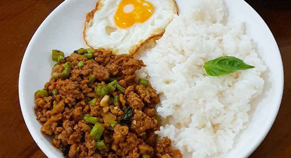 Spicy Thai favourite Stir-Fry Basil Pork with Rice & Egg recipe