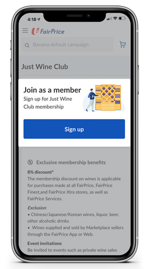Sign up for JWC (Just Wine Club) membership
