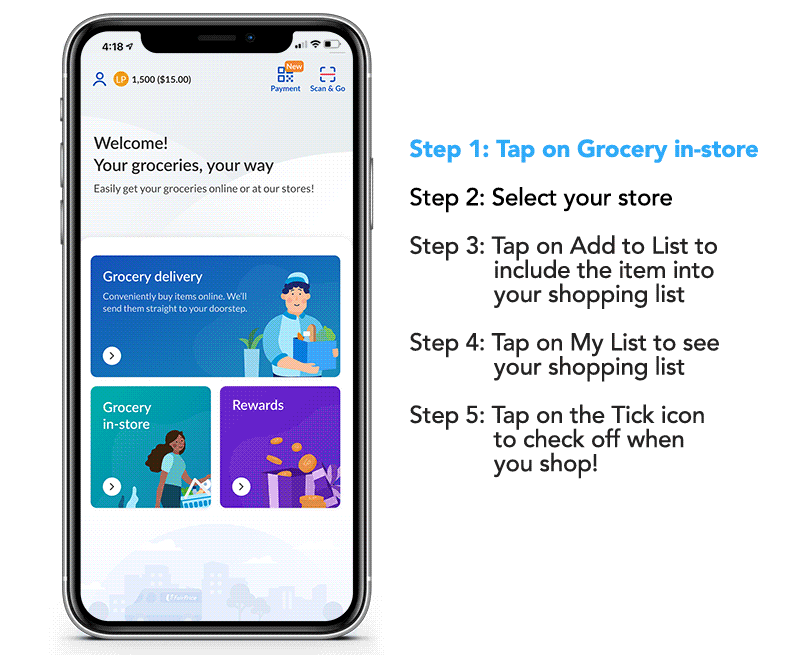 Shopping List Build your shopping list any where you want, and check off one by one while shopping so that you'll never miss out any items!