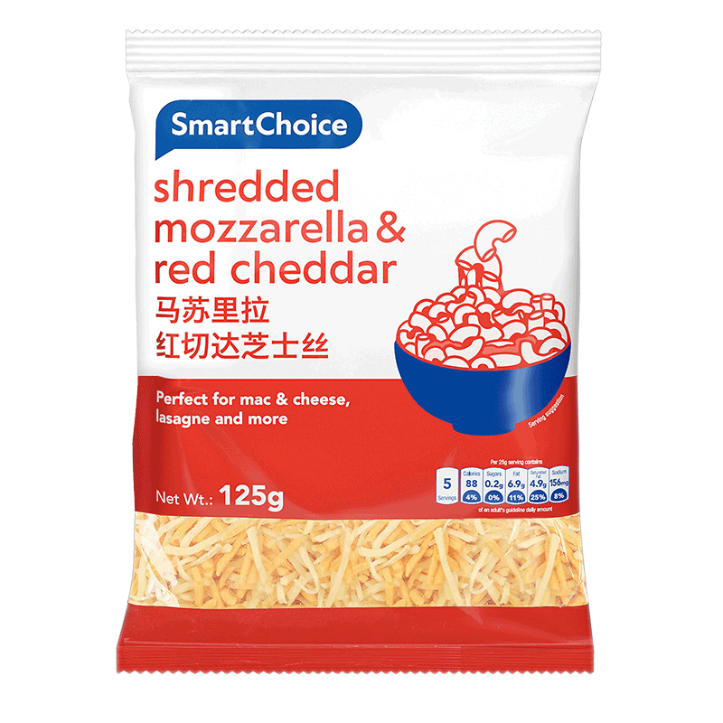 SmartChoice Shredded Mozzarella and Red Cheddar 125g