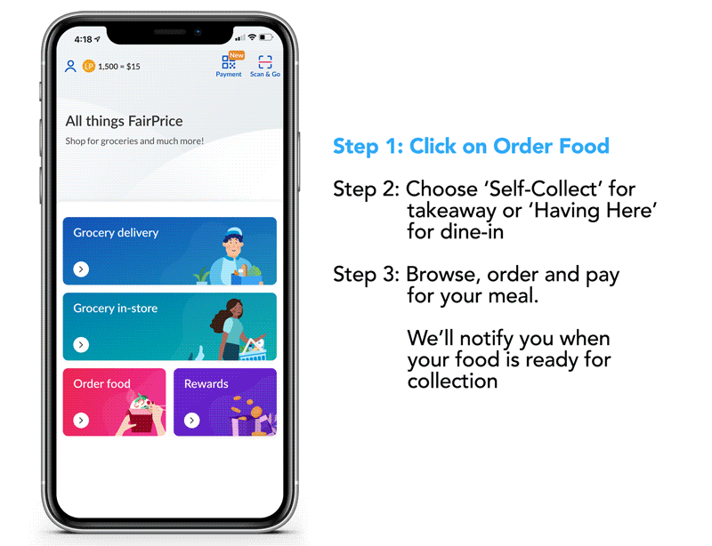Use the FairPrice App to order, pay and collect your meal at Jurong Point Kopitiam Food Hall