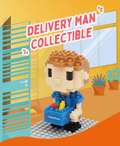 Shop online with FairPrice and get this limited edition collectible - Delivery Man