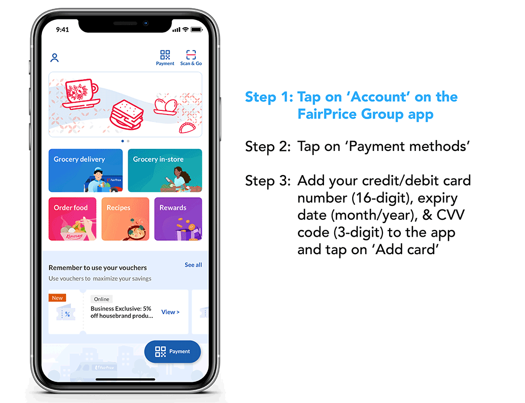 Adding Credit/Debit card details to the FairPrice Group app
