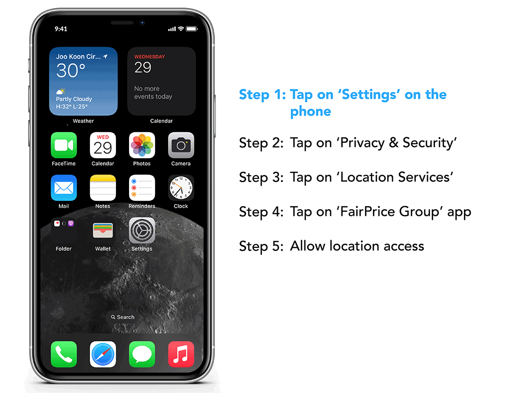 Enable location services and push notifications on Phone setting
