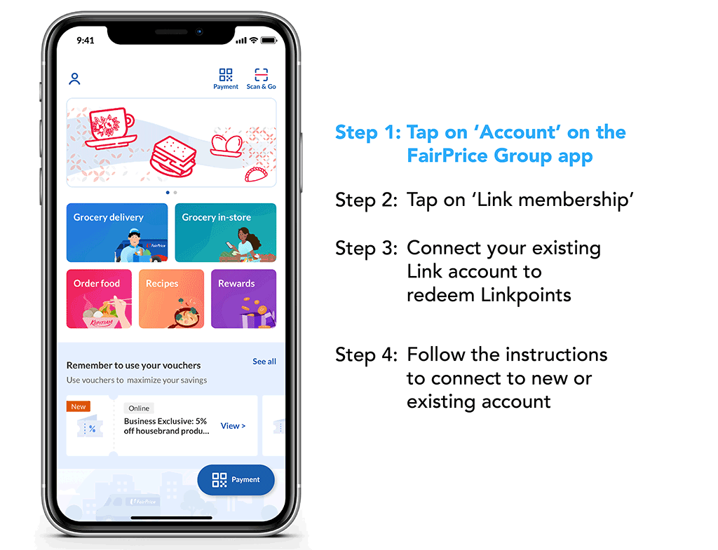 Connect your existing Link account to earn and redeem Linkpoints on the FairPrice Group app