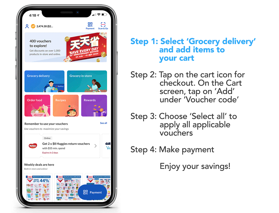 How to apply Save Every Day vouchers when shop online via the FairPrice Group app