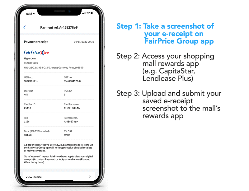 How to upload e-receipt for shopping mall reward points with your FairPrice Group app receipts