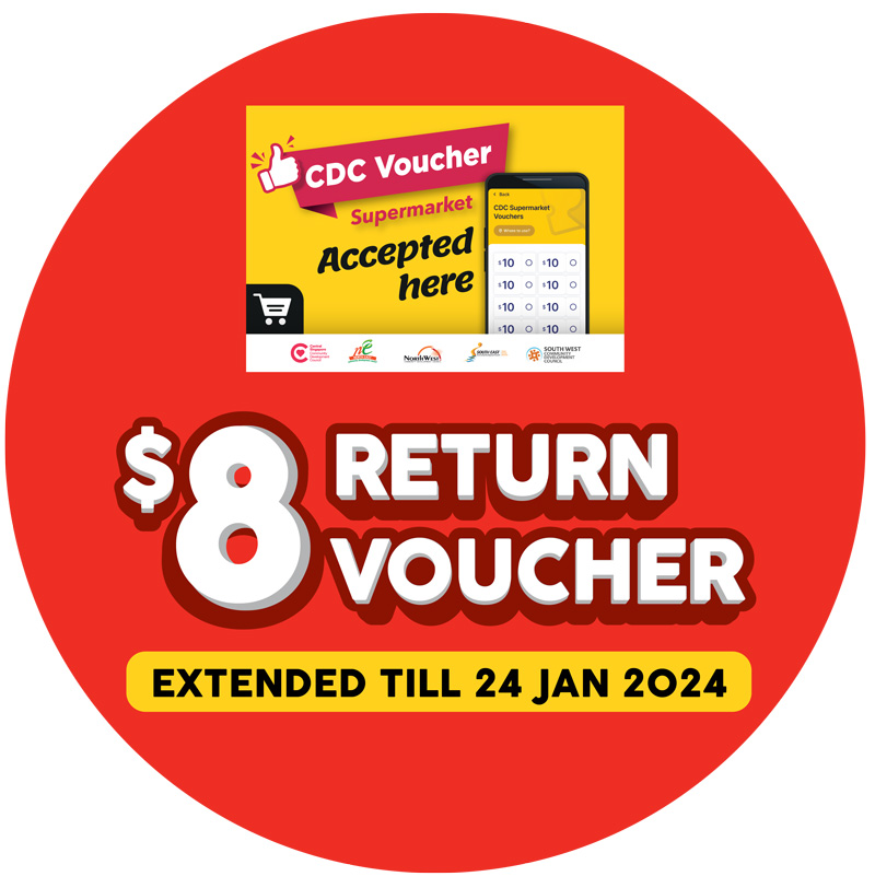 CDC $8 Return Voucher when you shop at FairPrice with your CDC vouchers (supermarket) - extended to 24 Jan 2024